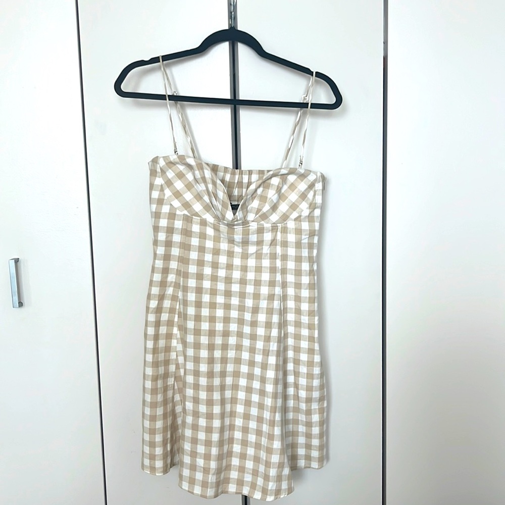 Zara Beige and White Gingham Sundress